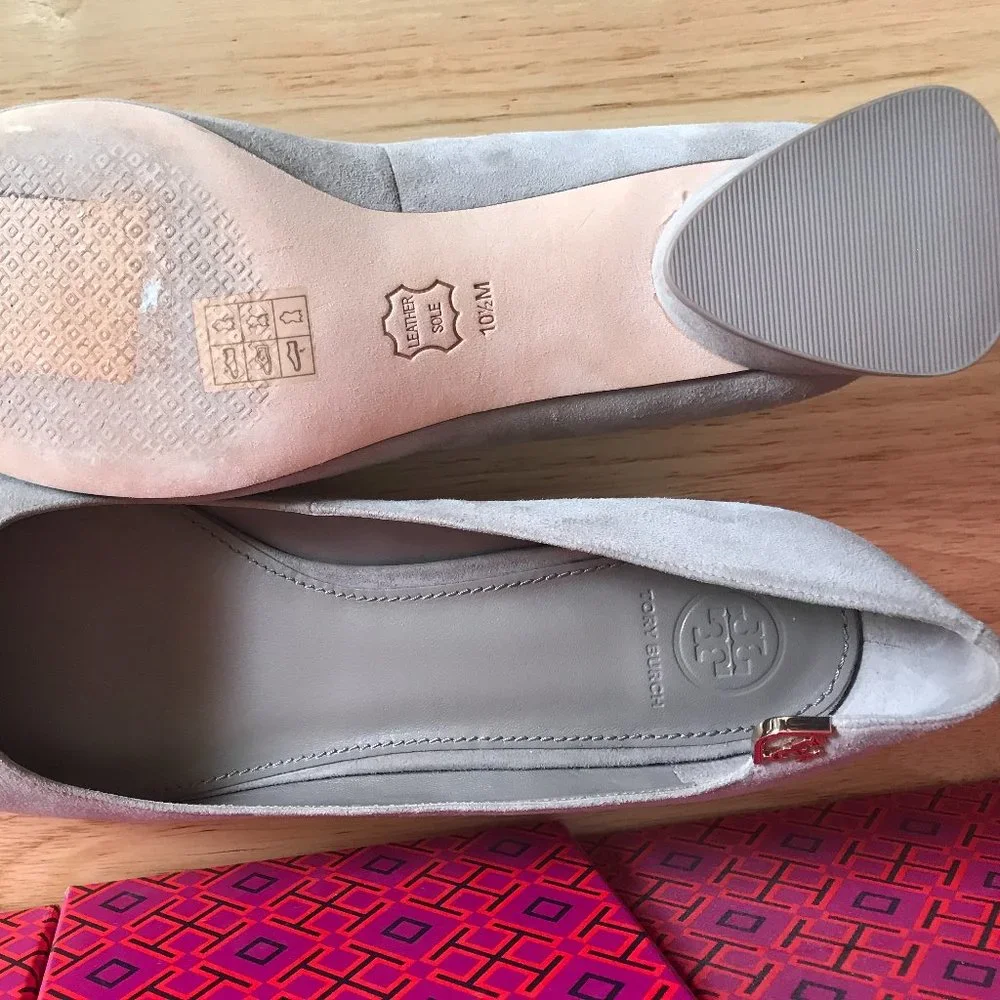 Tory Burch Gray Suede Block Heel Pumps